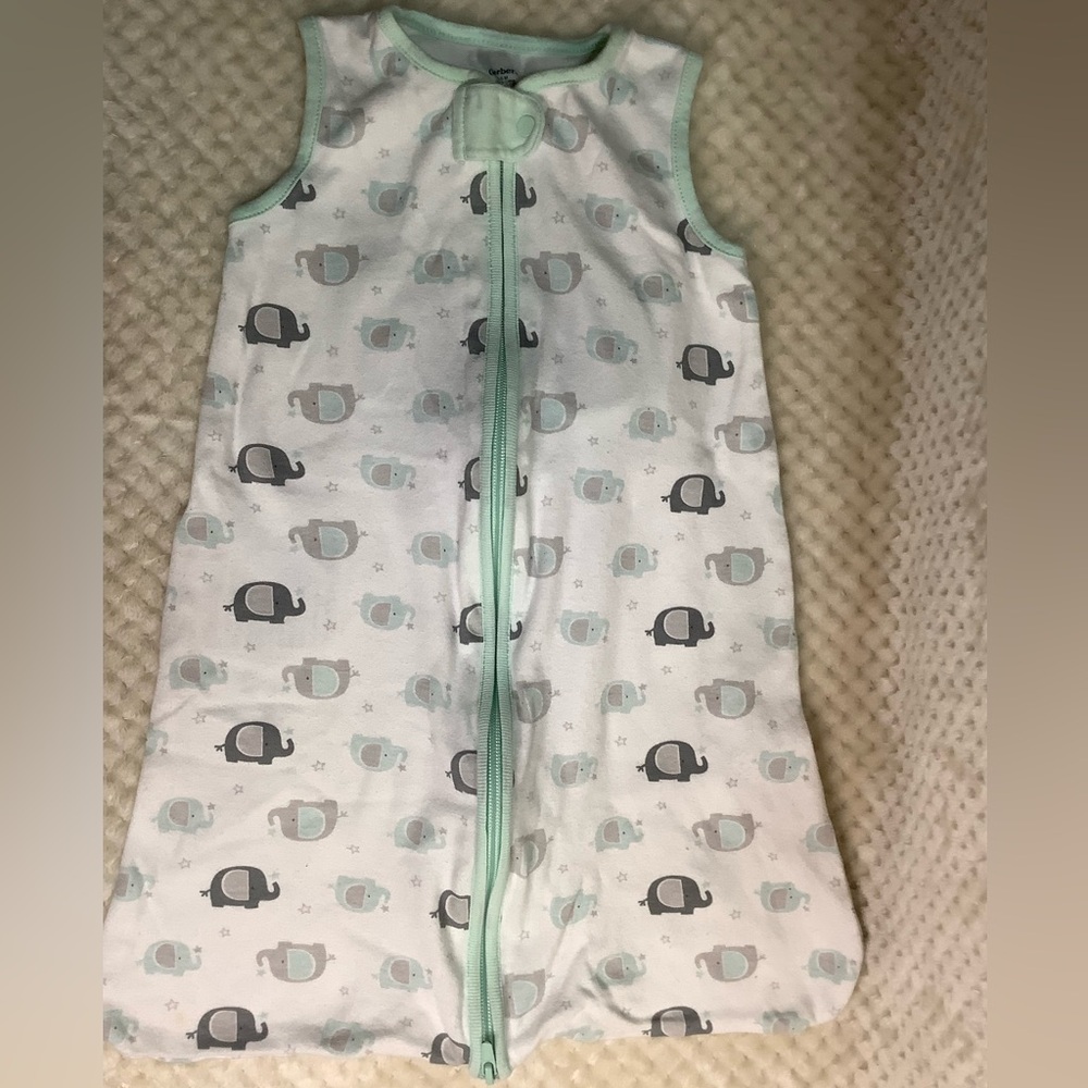 Gerber Green and White Sleep Sack with Elephant Print 0-6M